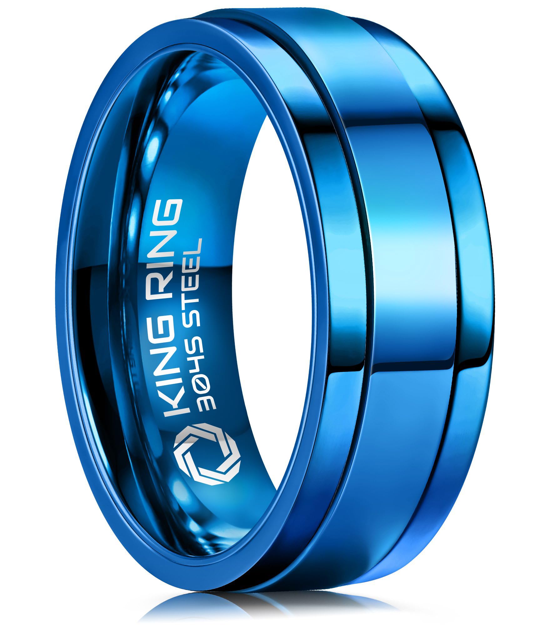 King Ring 8mm Ultra Polished Spinner Rings – Premium Shiny Flat Stainless Steel Fidget Rings for Men & Women – Designed in USA