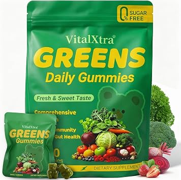 Sugar-Free Greens Gummies, Superfood Multivitamin Gummy for Adults, Greens Daily Gummies w/Spirulina, Chlorella, Adaptogens, Prebiotic Fiber & Fruit Veggie for Digestive Health, 120 Count