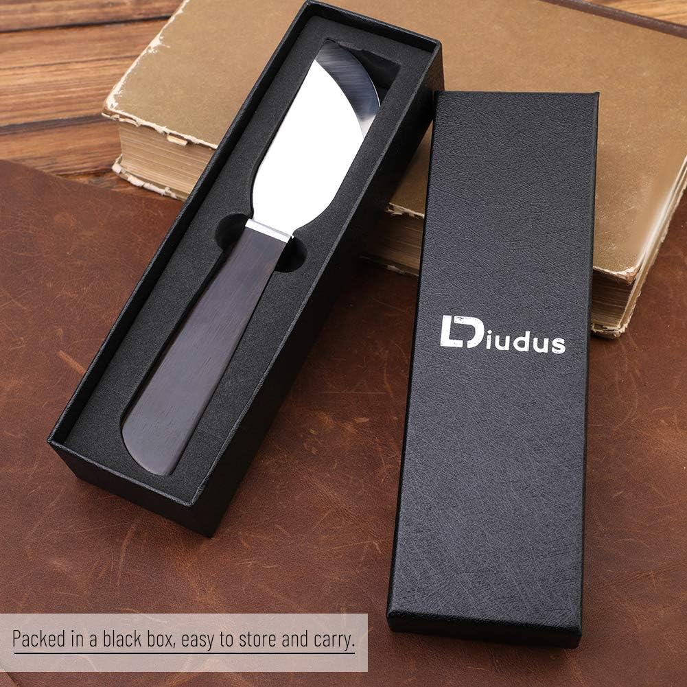 DIUDUS Leather Cutting Knife with Wooden Handle - Curve Skiving Knife Leather Working Tools, Leather Craft Cutting Knife with Exquisite Package, Leathercraft Supplies for DIY Leathercraft