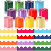 12 Rolls 393.7 Ft Bright Scalloped Bulletin Board Borders, Colorful Decorative Trim Bulk for Classroom Office Home DIY Birthday Parties, Bulletin Board Decor for Teachers & Posters