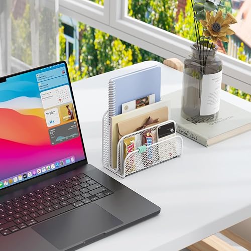 Miniatura 5 de gianotter Organizador de correo para encimera, soporte de archivos de metal con 3 ranuras, organizador de facturas para recibos de oficina y