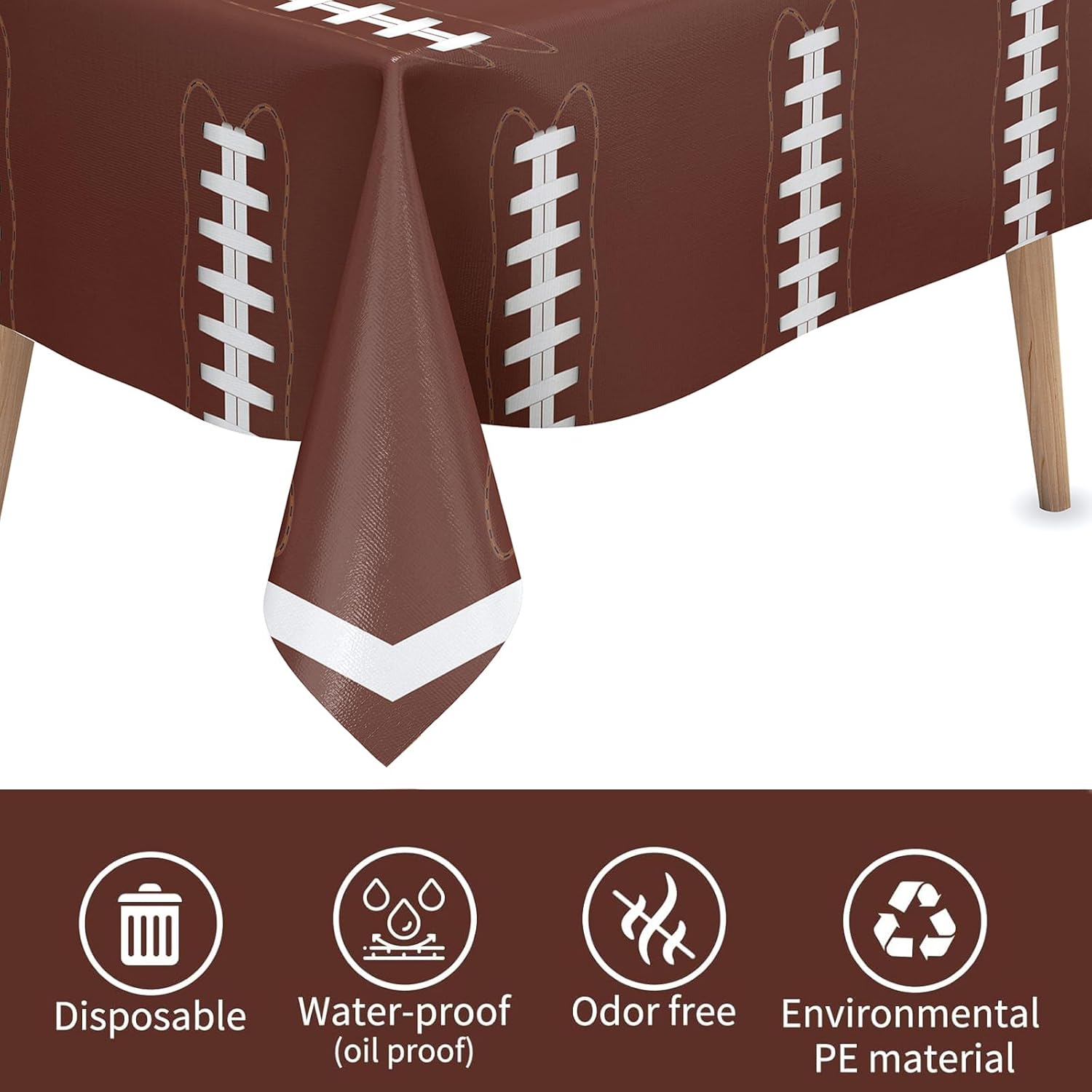 Football Party Decorations Supplies-Super Bowl Football Theme Party 54 X 108Inch Disposable Tablecloth & American Football Triangle Flags Banner & Football Hanging Swirl for Gameday Tailgate Party