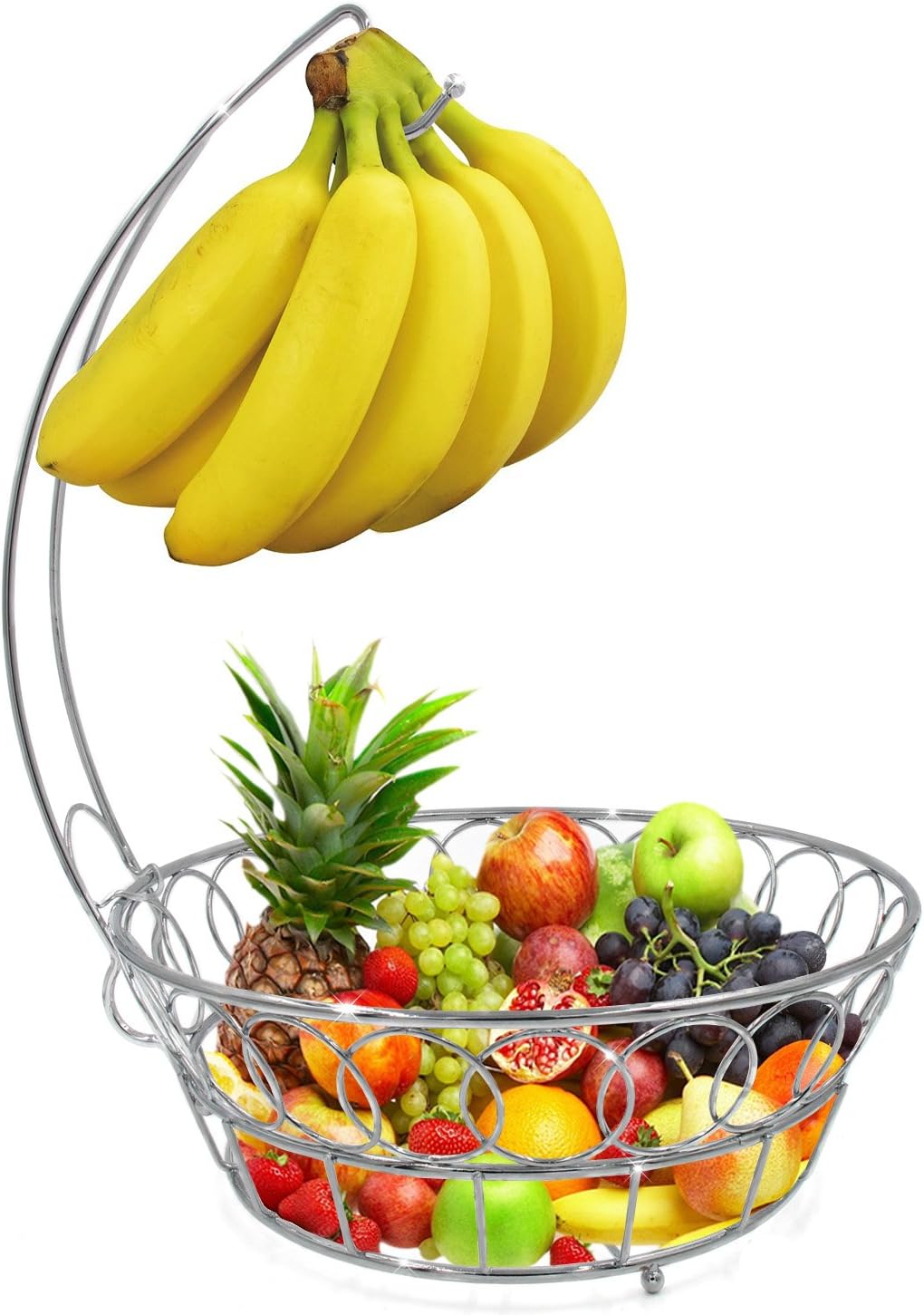 TQVAI Fruit Baskets Stand Wire Basket with Banana Hanger, Chrome Finish