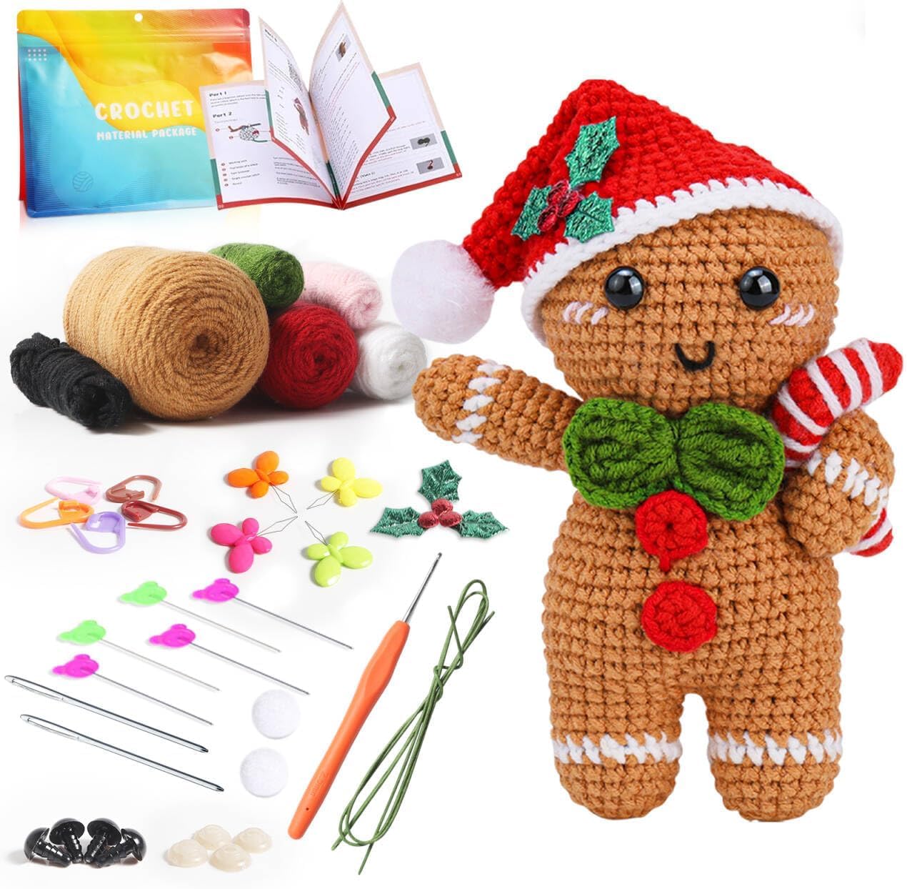 Tierong Crochet Kit for Beginner,Gingerbread Man Crochet Kit with Step-by-Step Video Instructions, Easy to Learn for Ideal Christmas Gift for Adults