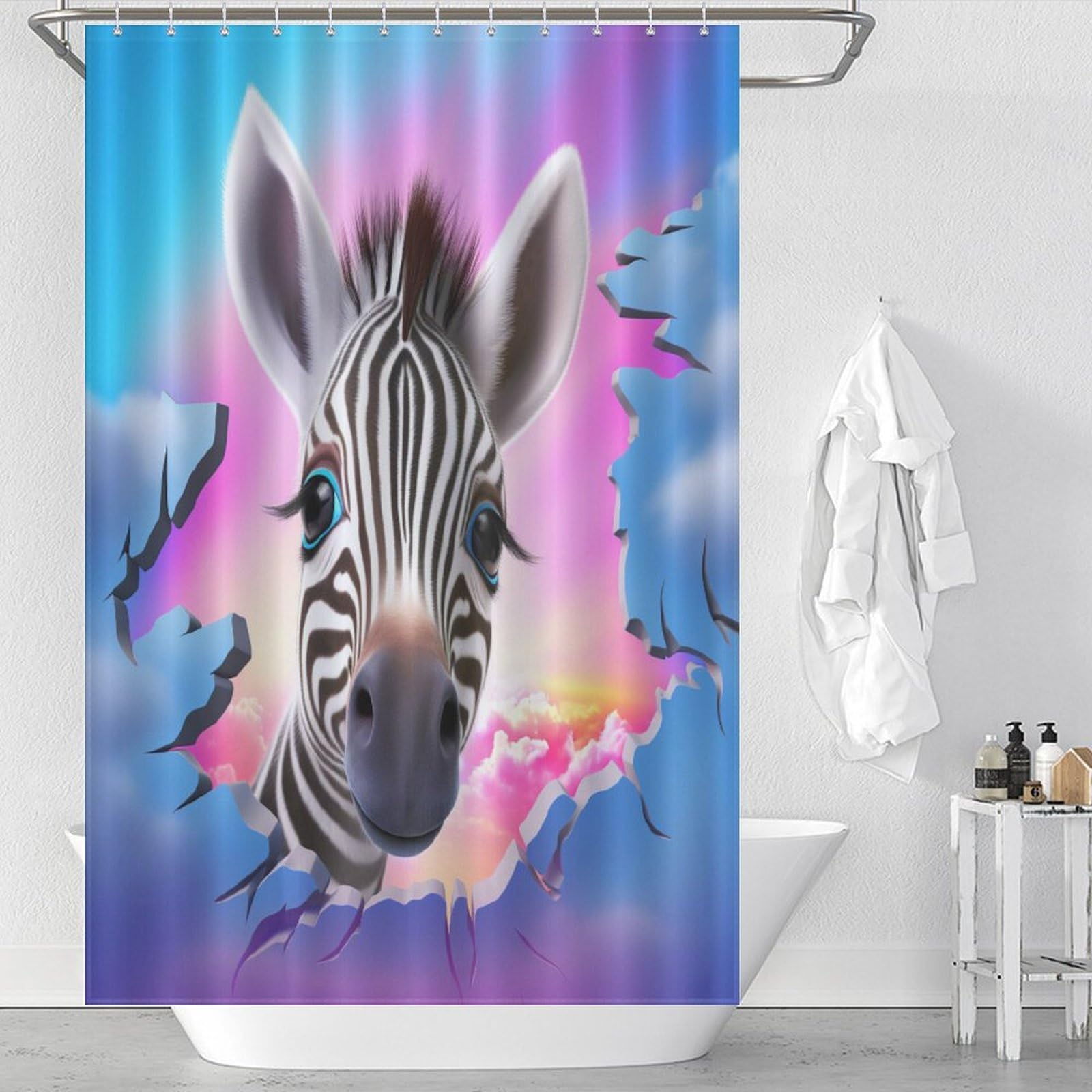 Rideau de douche zèbre rideau de bain tissu polyester imperméable lavable 122x183cm