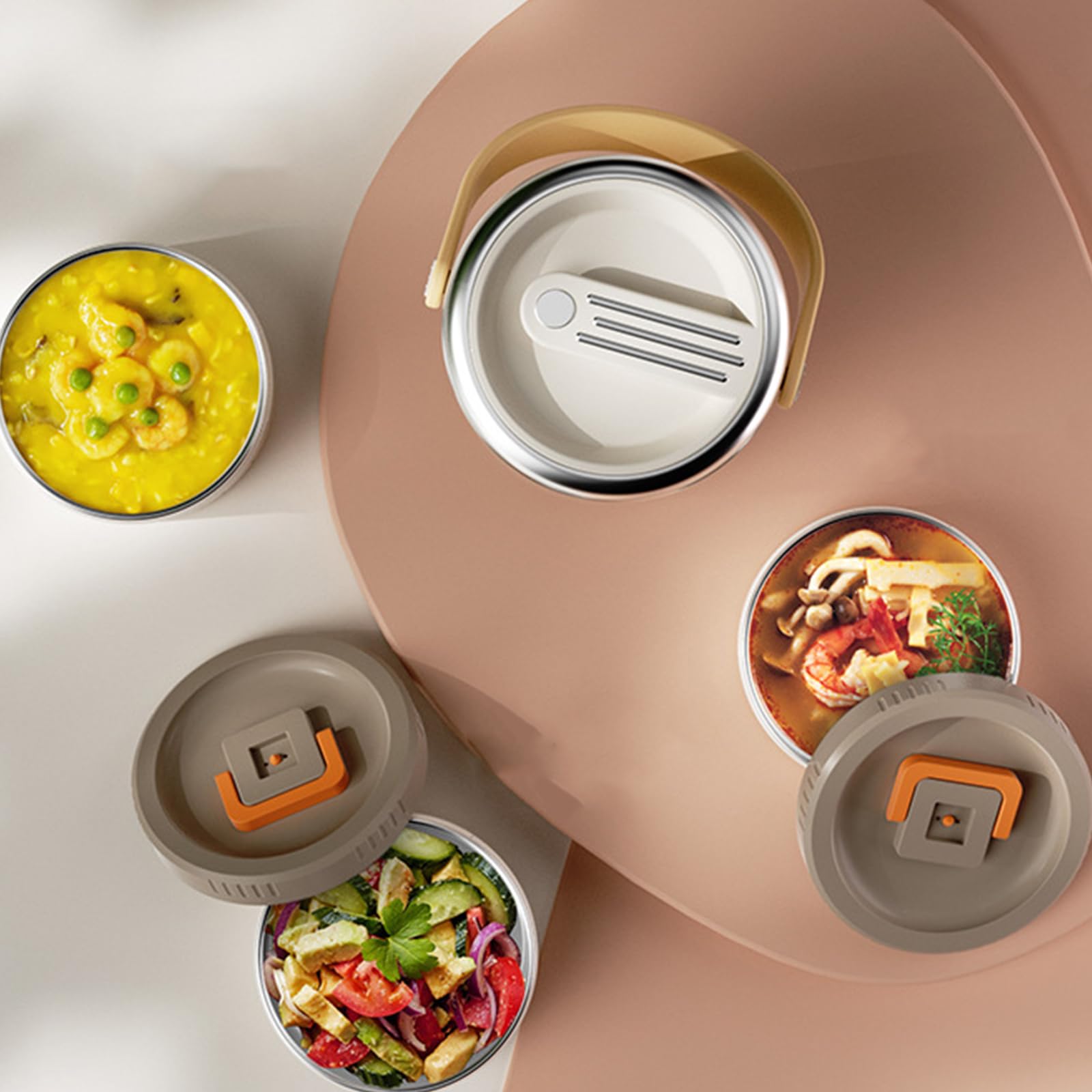 Lonchera apilable aislada de acero inoxidable a prueba de fugas para uso en la oficina, apta para microondas, aislamiento al vacío, contenedor de alimentos apilable para microondas