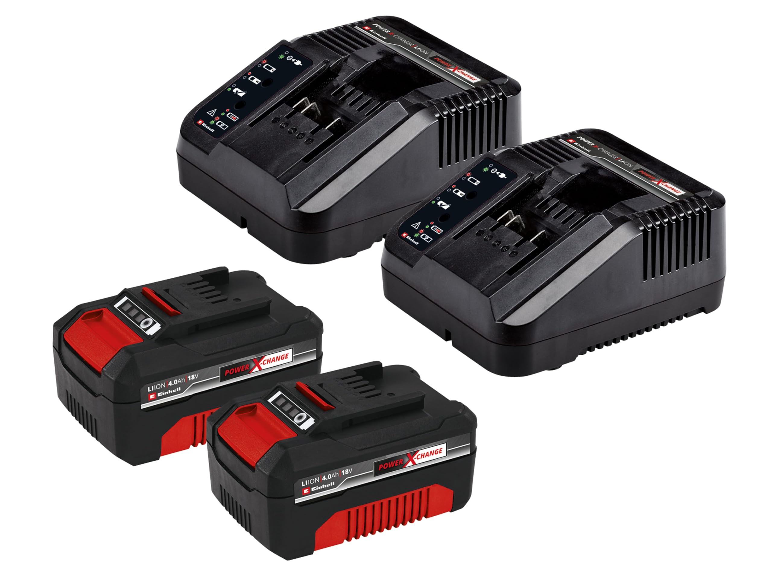 Einhell Cortacésped con batería GE-CM 36/43 Li M Power X-Change (Iones de Litio, tecnología Twin-Pack, Highwheeler, Incl. 2 baterías PXC 4,0 Ah y 2 Cargadores rápidos)