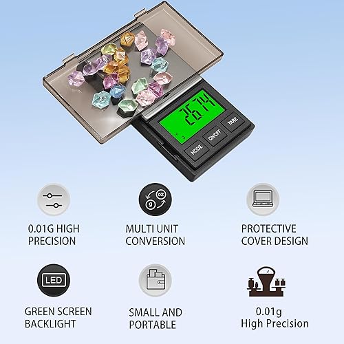 Miniatura 3 de Báscula digital de bolsillo, escala de gramos, 35.27 oz x 0.00 oz, báscula de alimentos, báscula de joyería, báscula de café, báscula de cocina para