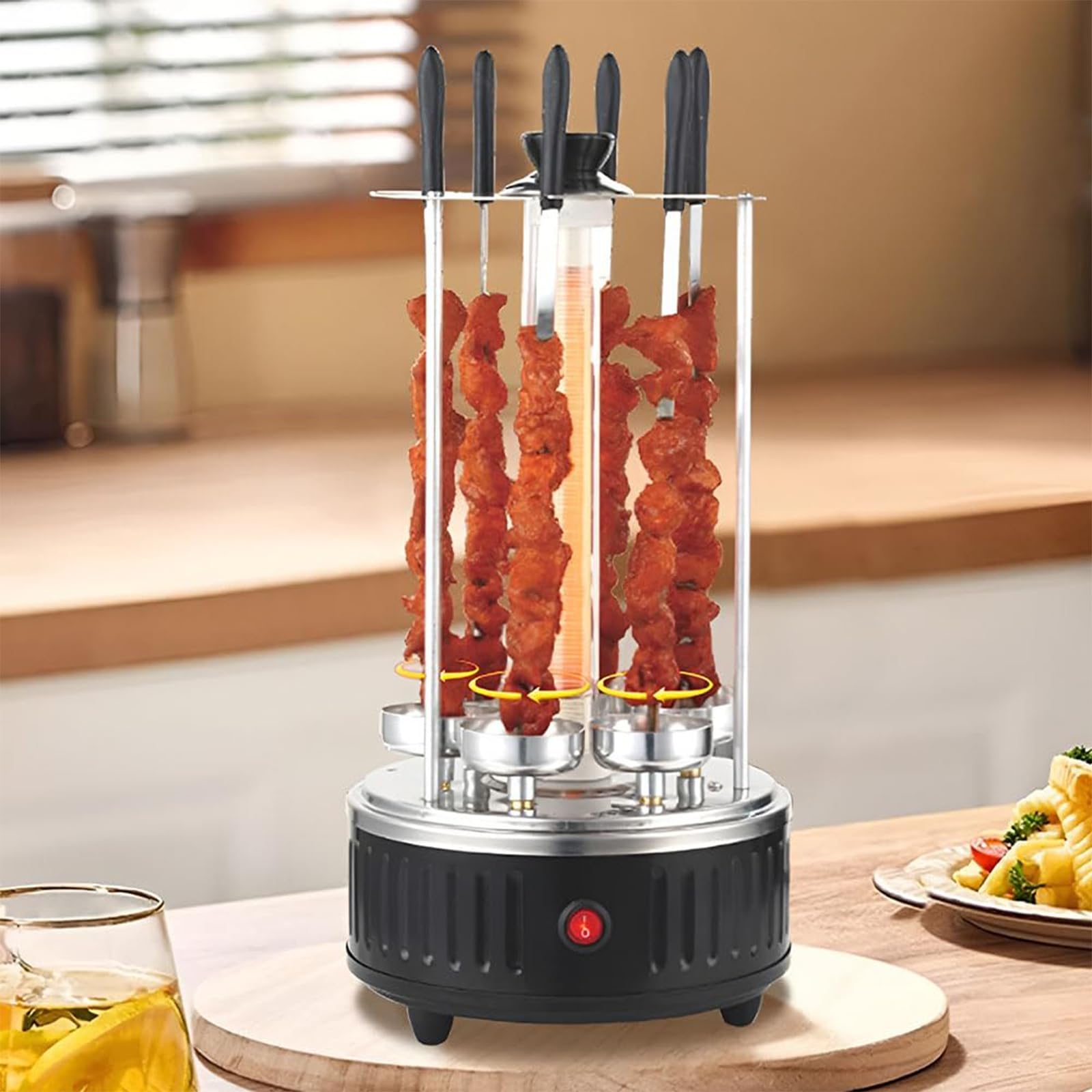 Elektryczny grill rożenowy, pionowy grill do kebaba o mocy 1200 W z automatycznym obrotem i 8 widelcami, bezdymny obrotowy piec do grillowania