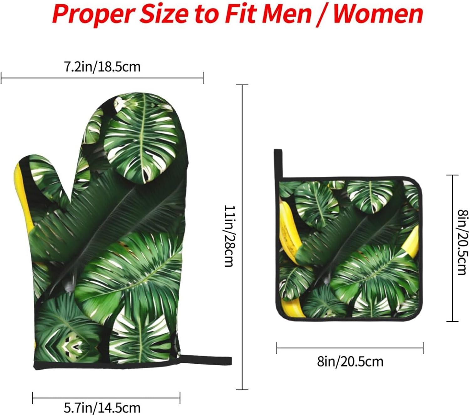 Banana and Palm Print Heat Resistant Microwave Gloves, Used for Baking, Cooking, and Fashion Kitchen Essentials