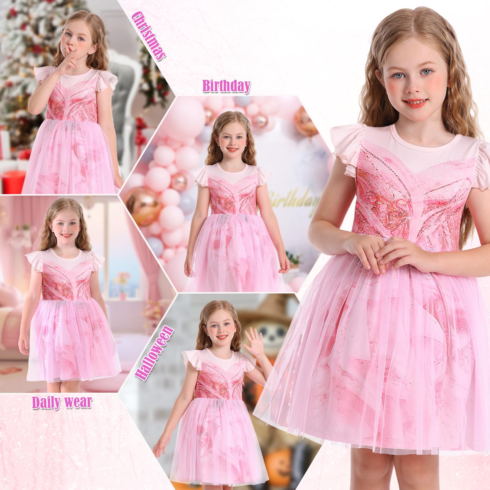 Marendyee Girls Witch Costume Kids Pink Princess Fancy Party Dress Up World Book Day Costumse for Girls Witches Christmas Dresses Cosplay Children's Pretend Play Clothes Outfit 7-8 Years - Image 3