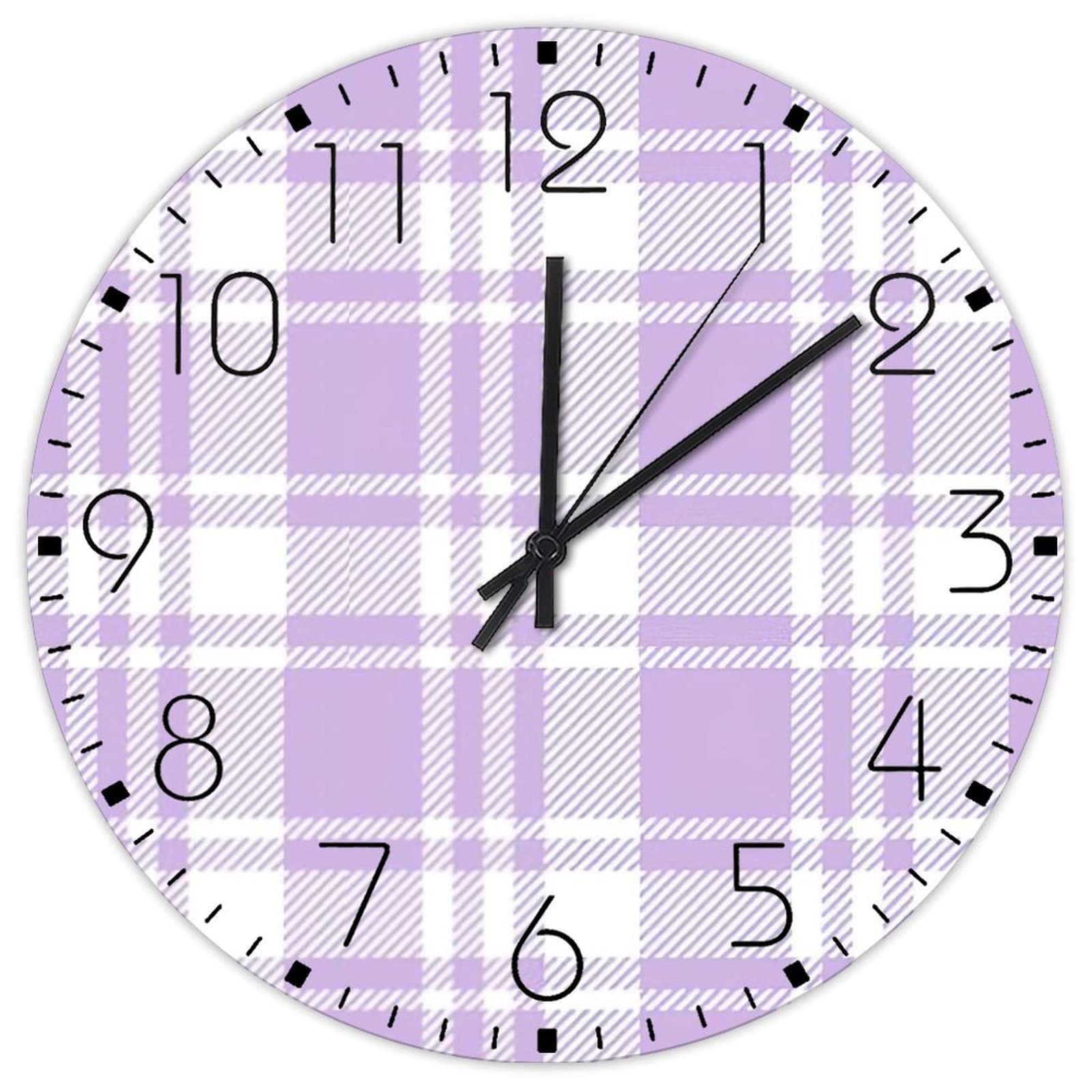 Horloge murale pour salle de fitness et café déco bois à motifs carreaux violets