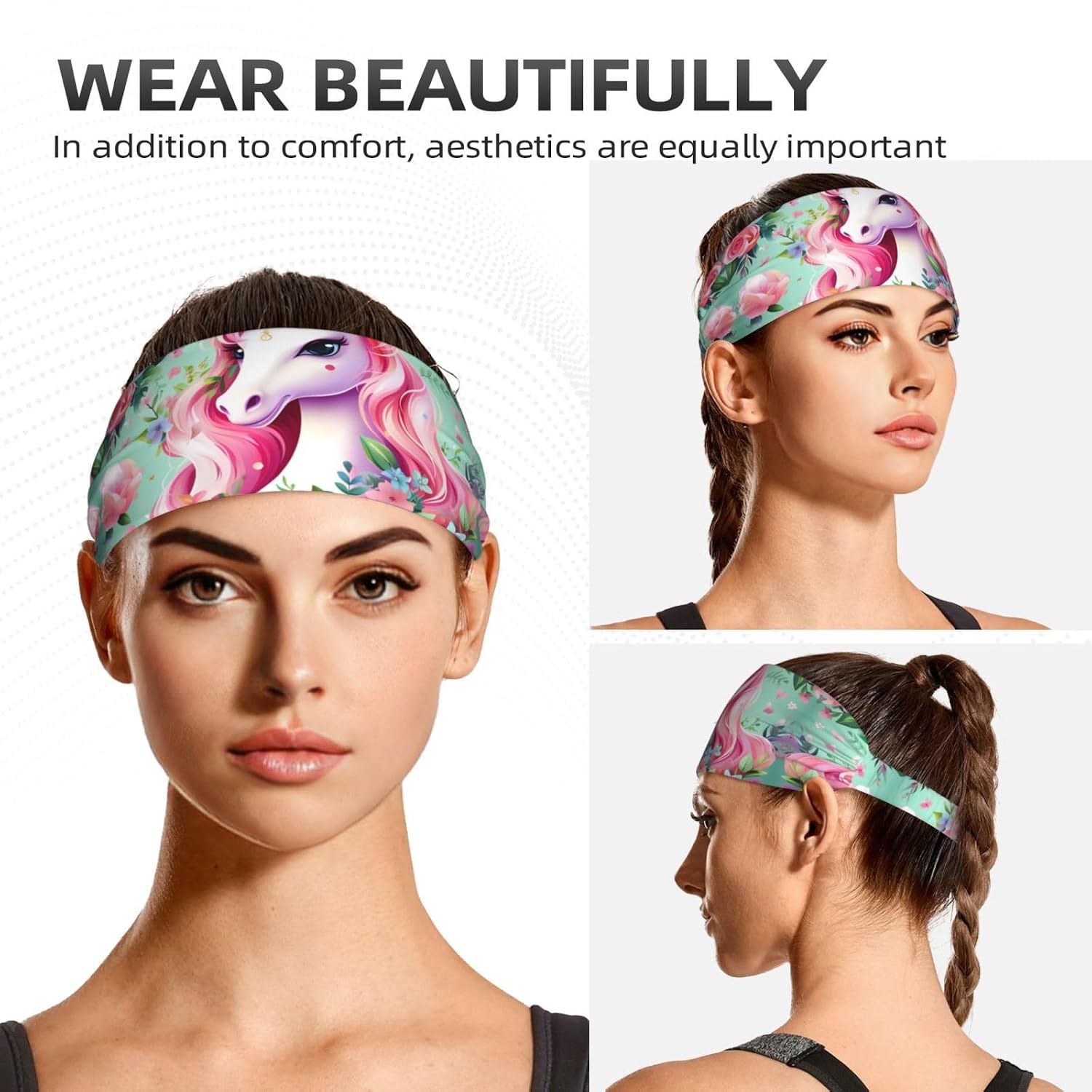 Pink Unicorn Sports Headband Highly Elastic Breathable Lightweight and Durable for Running Fitness Yoga Cycling