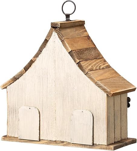 Miniatura 119 de Glitzhome Casas para pájaros para exteriores, casa de pájaros de madera maciza envejecida de gran tamaño de 15 pulgadas de largo con flores 3D