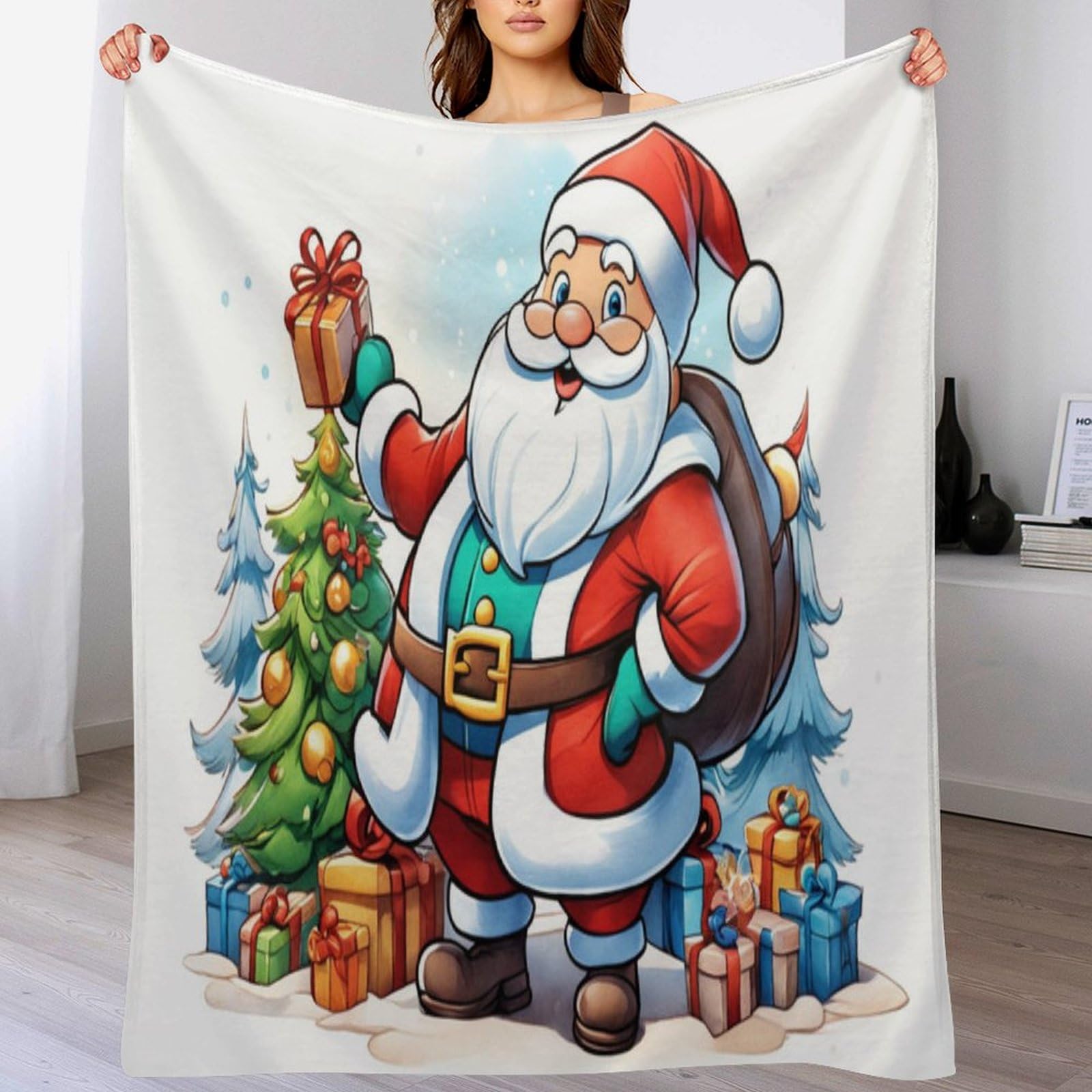 Couverture Polaire père Noël plaid de canapé en flanelle pour vos soirées hiver