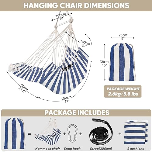 Miniatura 3 de Chihee Silla de hamaca colgante columpio reposapiés cojines correa de suspensión Mosquetón incluido, barra separadora de metal plegable para mayor