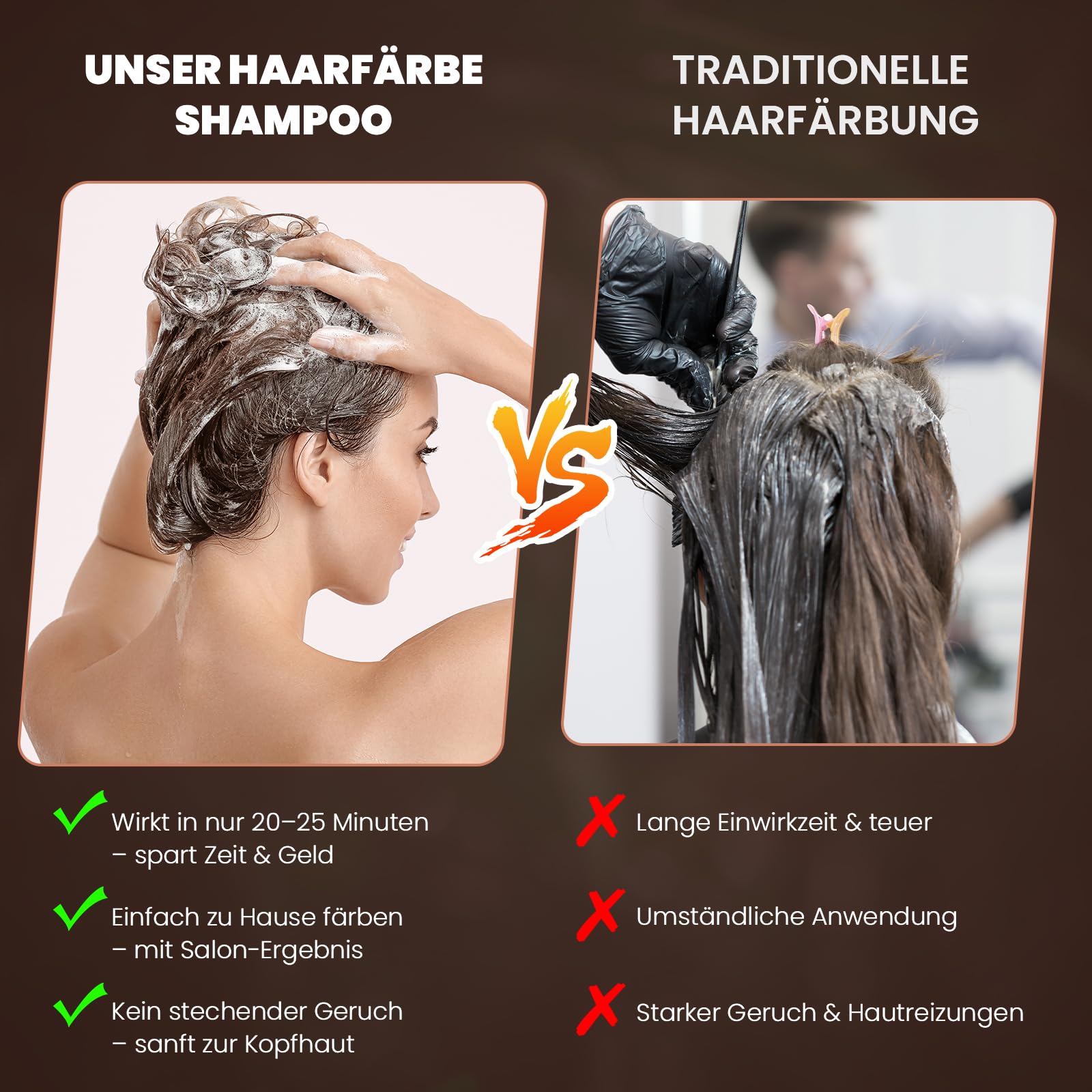 Dark Brown Hair Dye Shampoo Tinte para el cabello marrón oscuro 3 en 1 para hombres y mujeres, color vegetal natural, cobertura y cuidado, resultados de color instantáneos, champú para teñir el