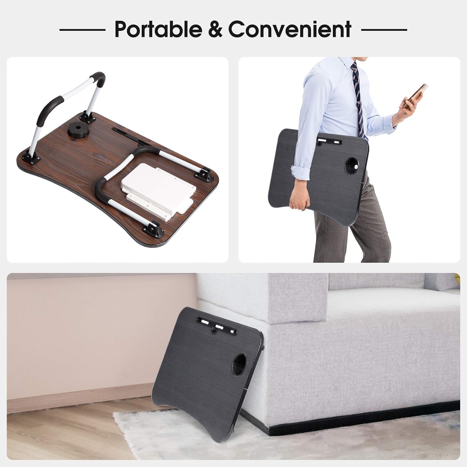 Lap Desk : Laptop Bed Tray Table - Lap Desk for Laptop and Writing, Foldable Lap Desk with Storage Drawer（Black） : Office Products