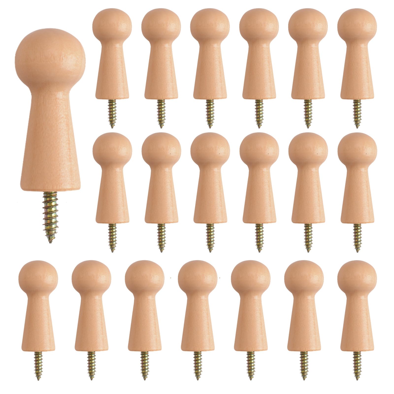 MOROBOR 20pcs Wooden Hooks Shaker Pegs, Towel Hook, Shelf Clip, Screw-On Solid Hook for Bathroom Towels, Doors, Stair Edges, Wardrobes