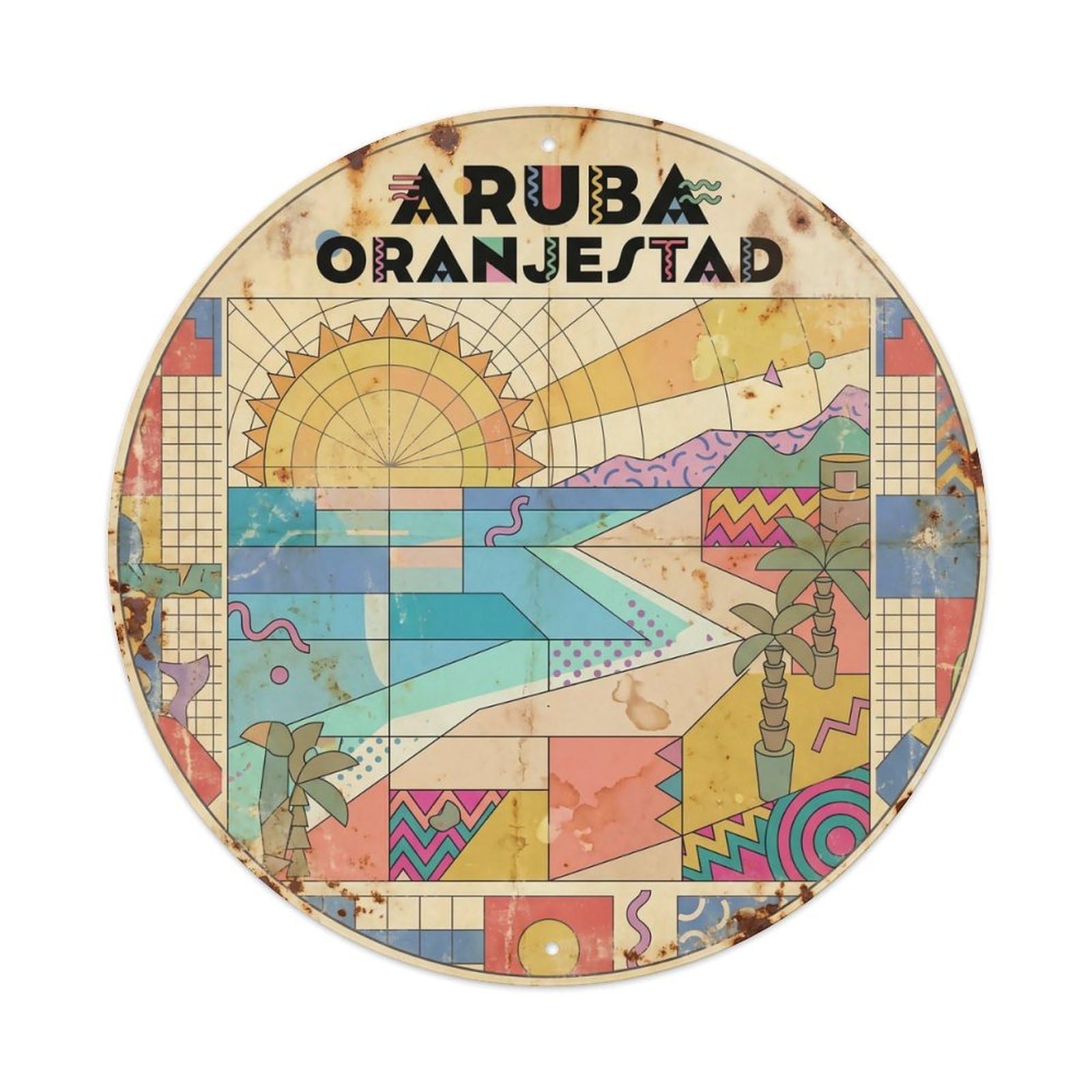 Odgynaw 8X8inch(20X20cm) Aruba Oranjestad Beach Destination Tropical Shore Metal Tin Sign