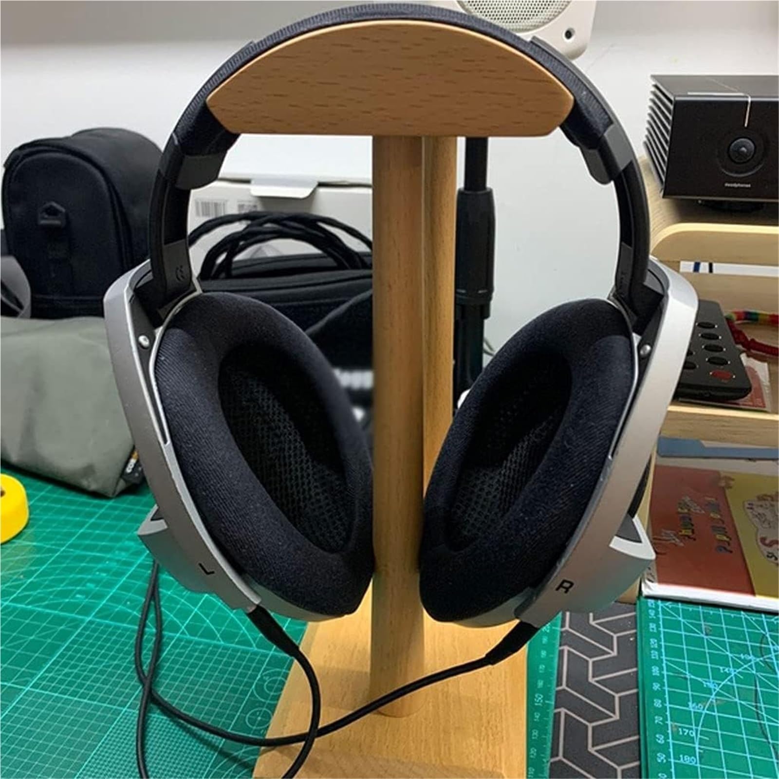MRKU Support pour Casque Audio, Crochet de Suspension, présentoir binaural de Bureau en Bois