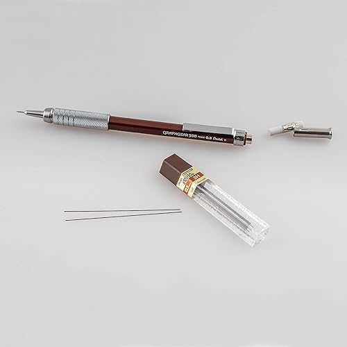 Miniatura 6 de Pentel Arts GraphGear 500 - Lápiz de dibujo premium, 0.035 in, barril gris, paquete de 2 (PG529NPABP)