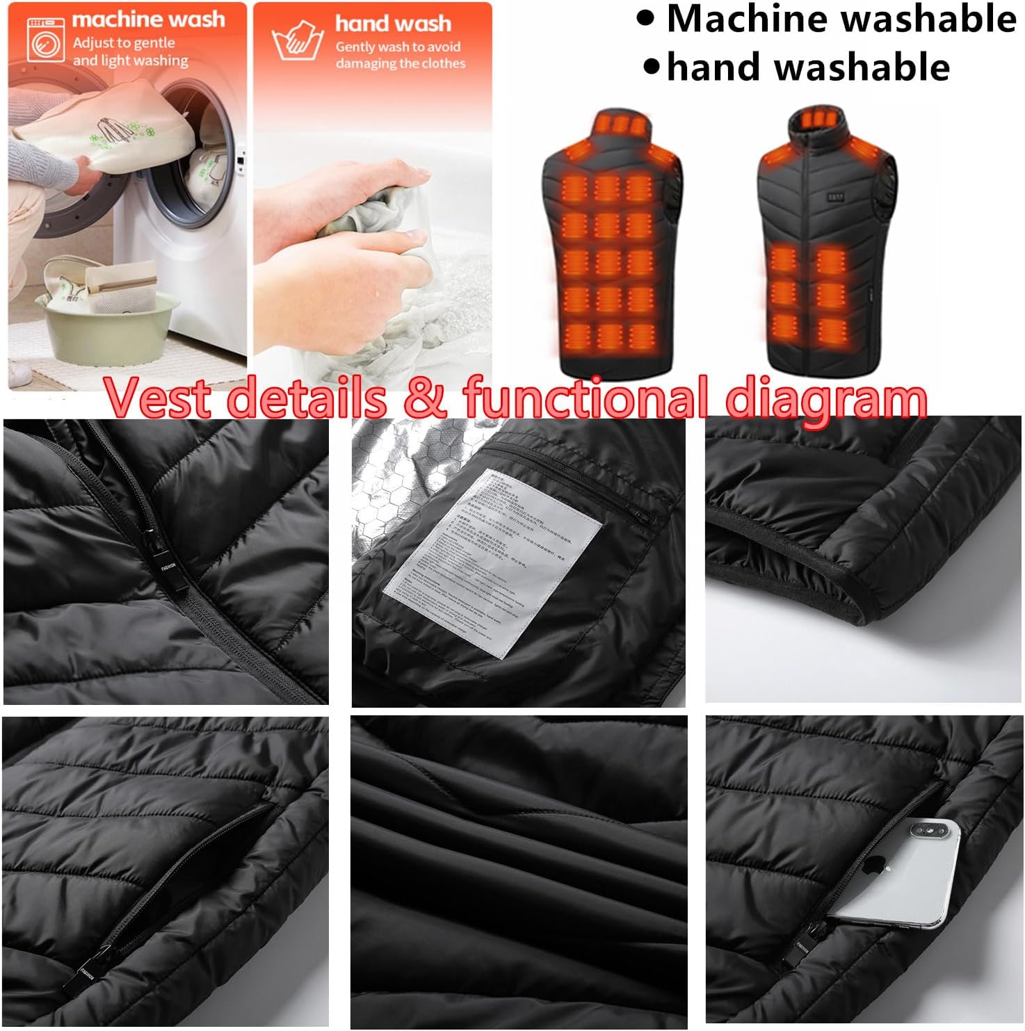 Heated Vest for Men and Women 28 Heating Zones&3 Heating Levels Electric Warming Heated Jackets (No Battery Included) - Image 9
