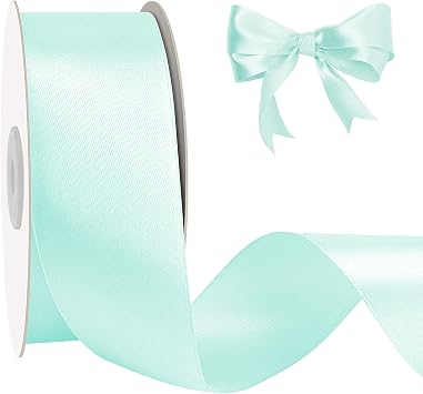 Light Blue 1-1/2 inch, 50 Yards Fabric Satin Ribbon, Double Faced Wide Silk Ribbons for Valentine Gift Wrapping Flower Bouquet DIY Craft Hair Bow Wedding Valentine Party Decorations