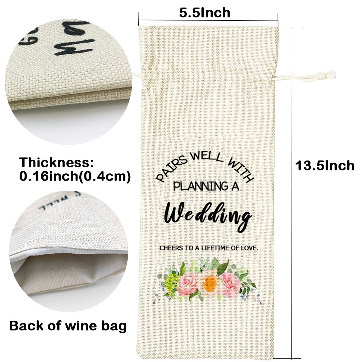Wedding Wine Bag, Gift for Wedding Planning, Wedding Officiant, Wedding Host, Bride and Groom Wine Gift, Linen Wine Gift Bag
