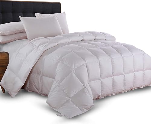 Royal Tradition Edredón de plumón de ganso de peso mediocalor (tamaño queen) 100% algodón, patrón de cuadros Dobby, relleno estándar de plumón de