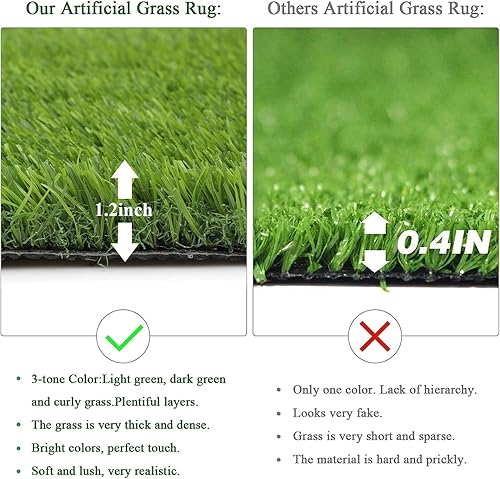 Miniatura 3 de SHACOS Alfombra de césped artificial de 32 x 48 pulgadas, alfombra de césped artificial para exteriores, alfombra de césped de 1.2 pulgadas,