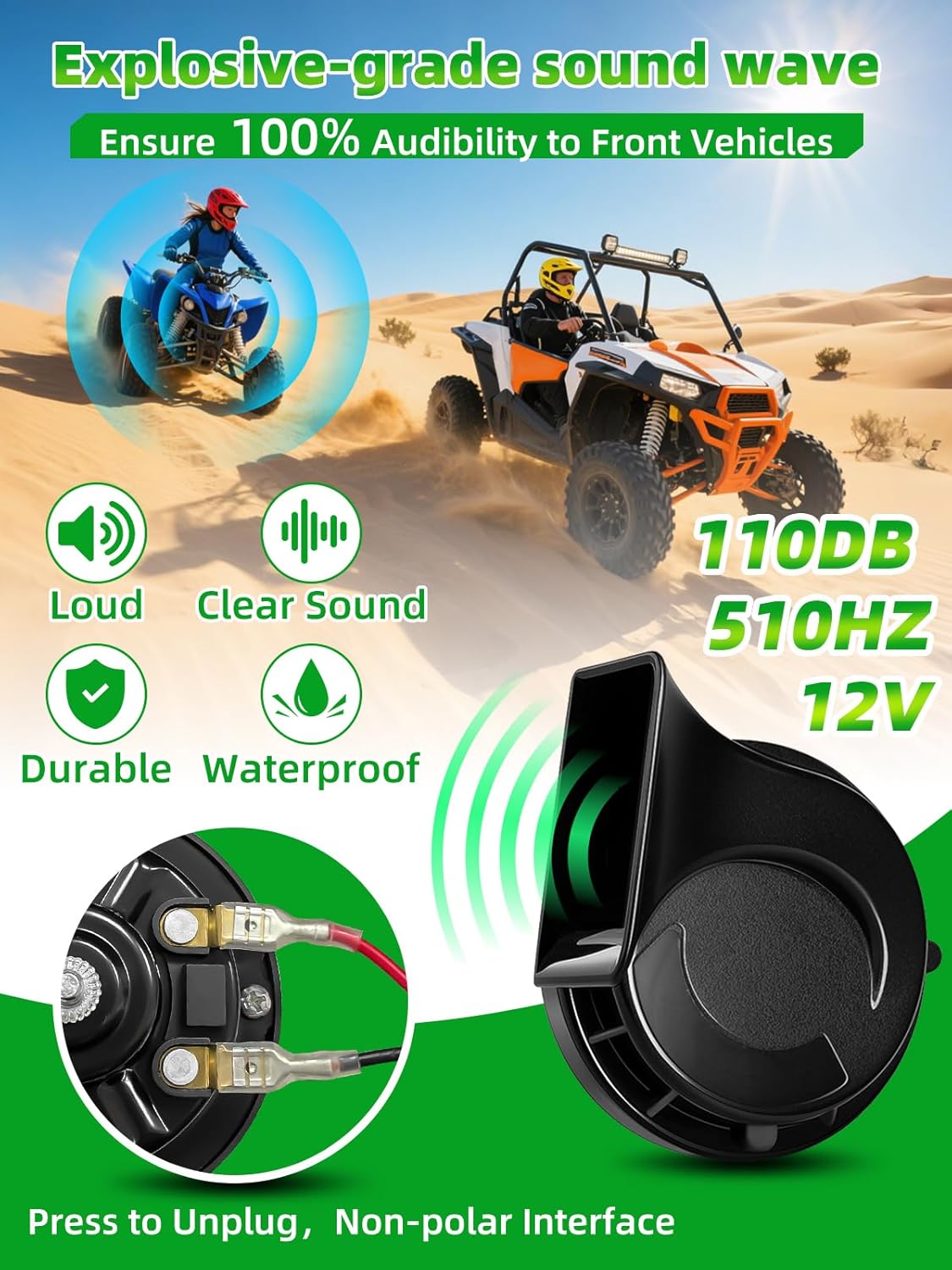 UTV Turn Signal Kit, Pre-Wired, Plug and Play Universal Street Legal UTV Blinker Kits with Rocker Switch, Hazard Light, 110D Horn, Compatible with Polaris, Can-Am, Kawasaki, CFMOTO