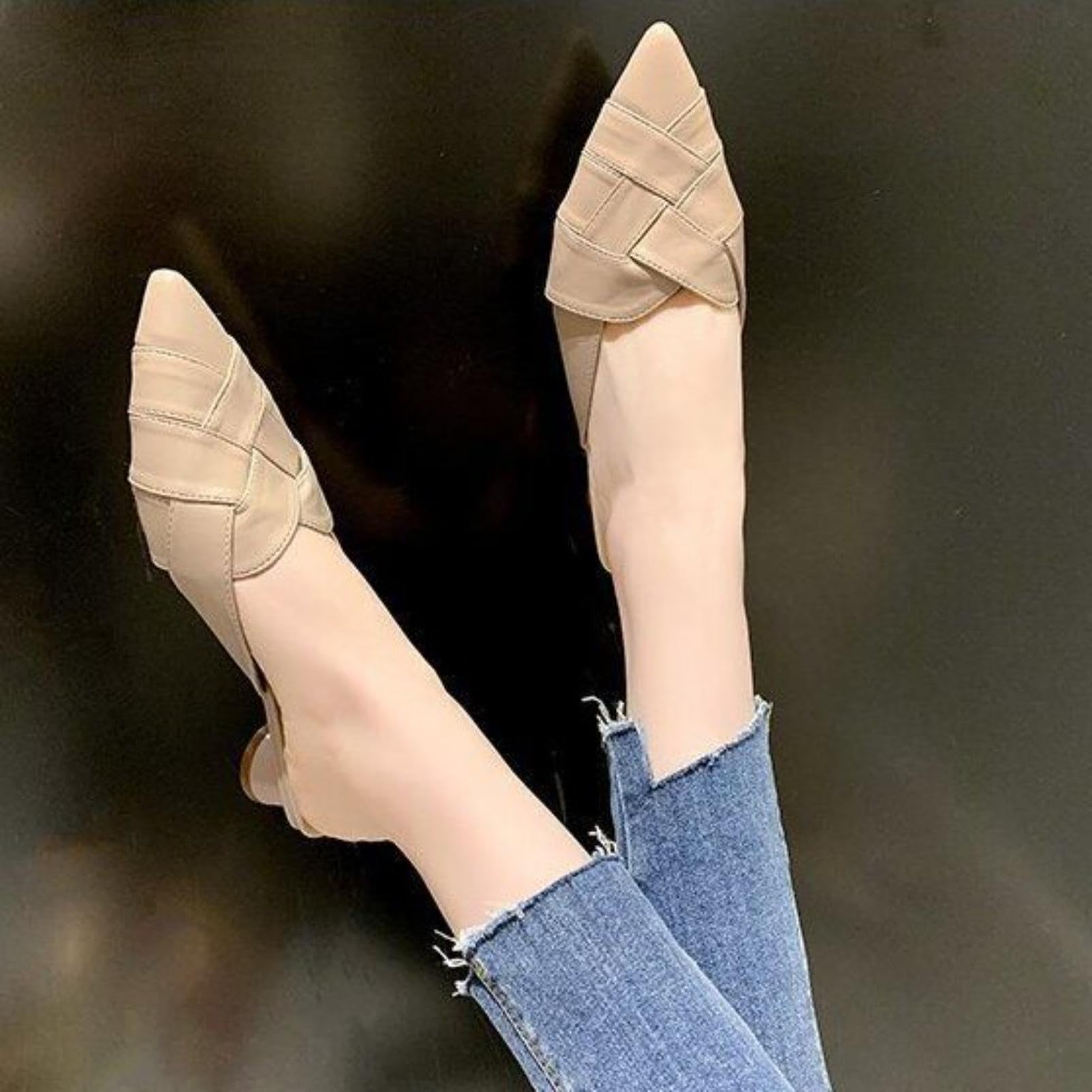 Generico Scarpe Mule da Donna con Punta Appuntita Intrecciata | Sandali Estivi Con Mini Tacco A Blocco, Scivolare Su Sandali A Ciabatta Senza Retro