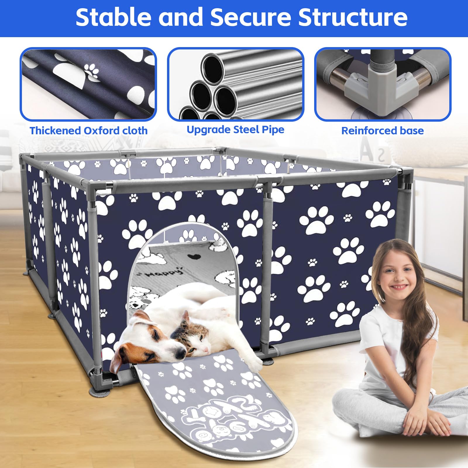Caja cuadrada para cachorros extraaltos, parque para cachorros, con cojín para cachorros, esencial para perros, cachorros, razas grandes y pequeñas, 120 x 120 x 63 cm