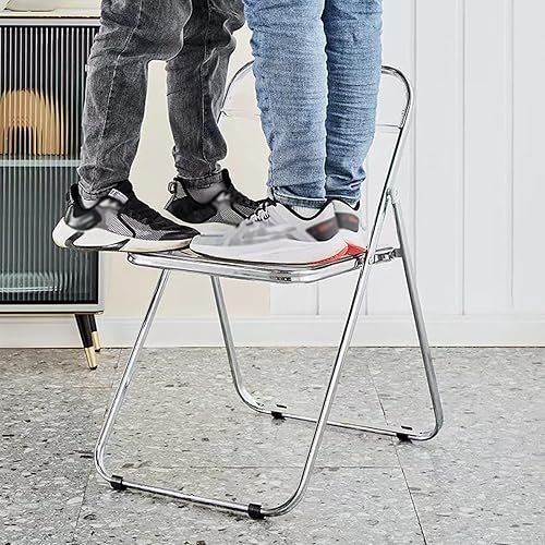 Miniatura 5 de PEAKPT Silla plegable transparente silla de acrílico sillas de comedor plegables apilables de estilo moderno asiento de marco cromado para