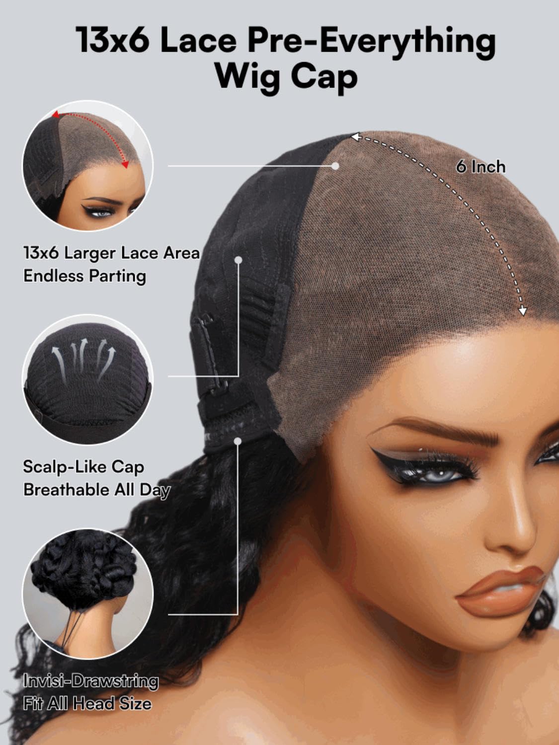 Beauty Forever Water Wave 13x6 HD Lace Front Wig Human Hair,Pre Plucked Pre Cut Lace Frontal Glueless Wig,Bye Bye Knots Wear and Go Drawstring Wig for Women 180% Density Natural Black 14inch