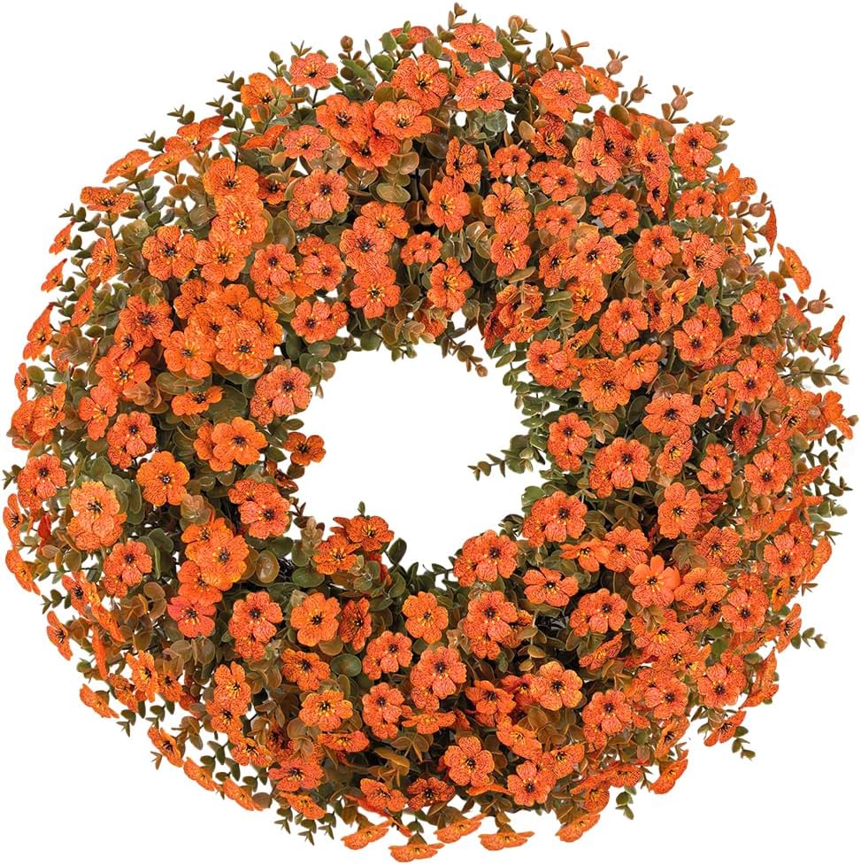 26" Fall Wreath for Front Door,Outdoor Autumn Farmhouse Decor,Mums Flowers