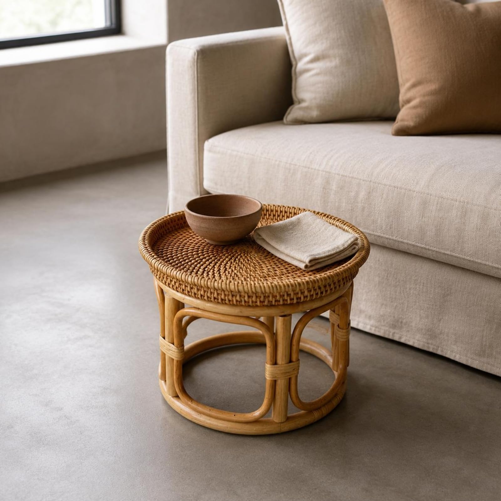 petsola 2 Stück Rattan-Beistelltisch stabile Konstruktion geflochtener Korbtisch Zeitloses Design runder Couchtisch für Wohnzimmer, Runder Rattan-Beistelltisch Groß 32 25 Küche, Haushalt & Wohnen
