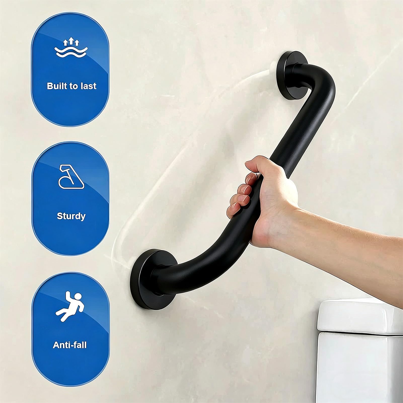 Barra De Agarre Para Baño Negra, Riel De Soporte De Seguridad De Alta Resistencia, Barras De Equilibrio De Ducha De Acero Inoxidable, Asidero Para Discapacitados(100cm)