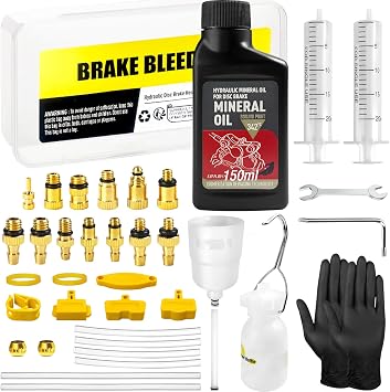 Brake Bleed Kit for Shimano, TEKTRO, TRP Hydraulic Disc Brakes, Bike Brake Bleed Kit with Brass Connector, 150 ML Mineral Oil Brake Fluid