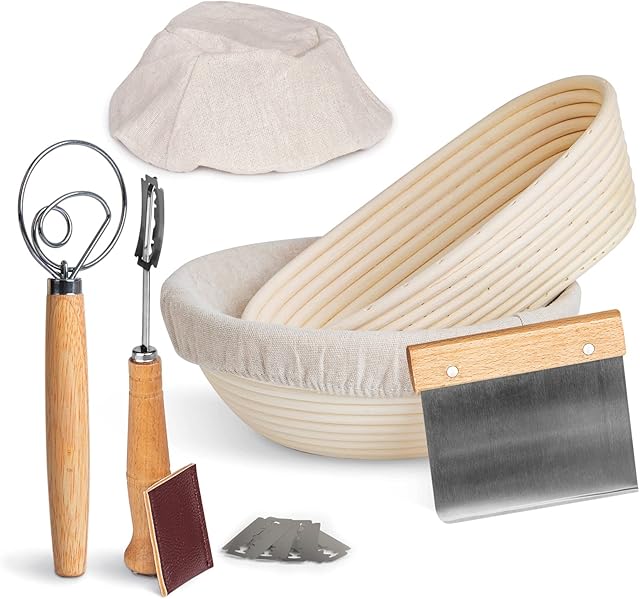 Pitch Pulse Proofing Basket Set, Bread Proofing Basket Made of Wicker for Baking Bread, Bread Basket, Bread Mould (23 cm Round and 25 cm Oval)