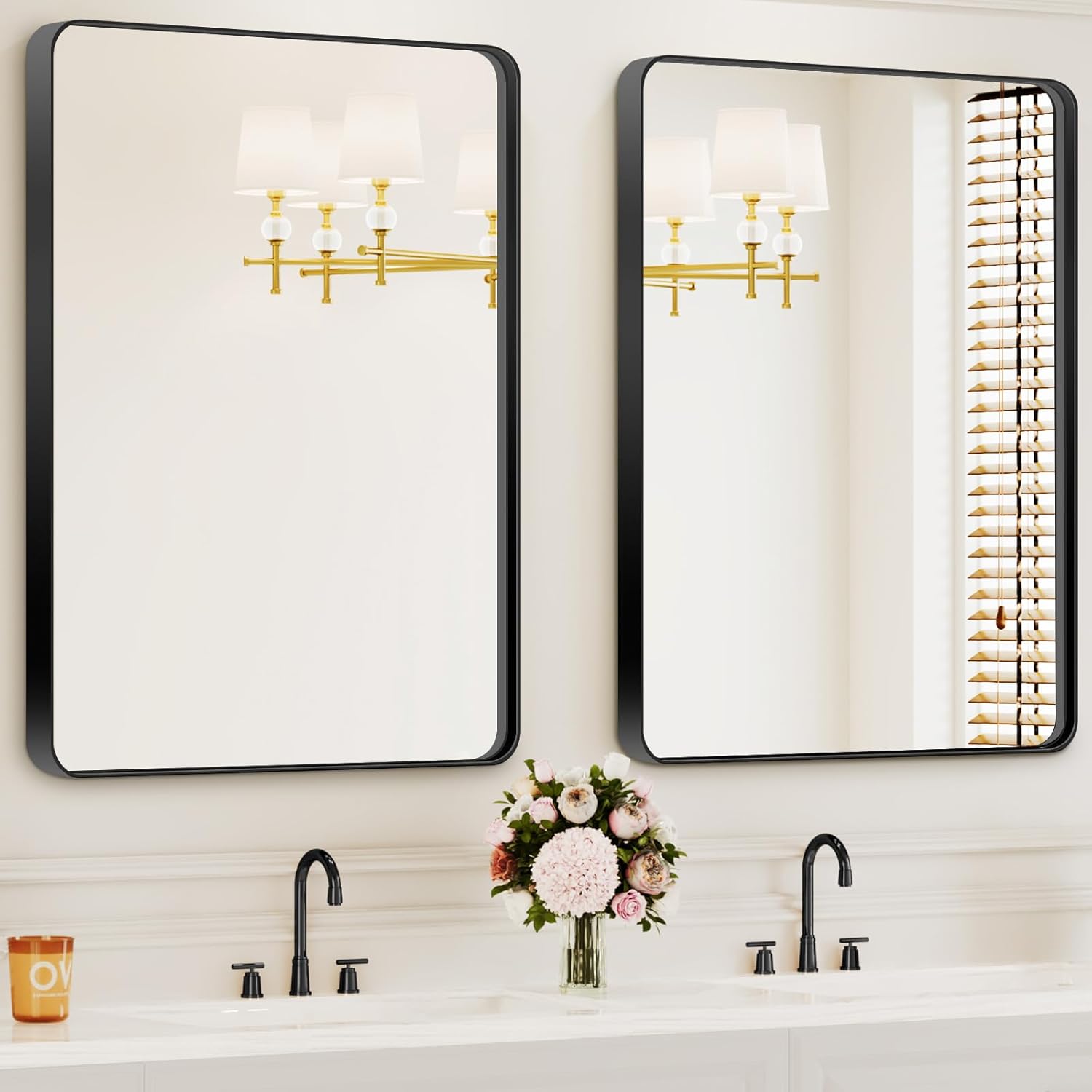 Bathroom Mirrors for Over Sink,2Pcs 24x36Inch Vanity Mirrors for Wall,Black Metal Frame Rectangle Mirrors for Bathroom,Farmhouse,Restroom,Hangs Horizontally or Vertically