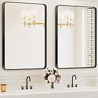 ERZERT 2-Pack 24x36 Inch Black Framed Bathroom Vanity Mirrors - Wall Mount Horizontal/Vertical for Farmhouse Sink