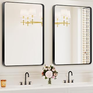 ERZERT 2-Pack 24x36 Inch Black Framed Bathroom Vanity Mirrors - Wall Mount Horizontal/Vertical for Farmhouse Sink