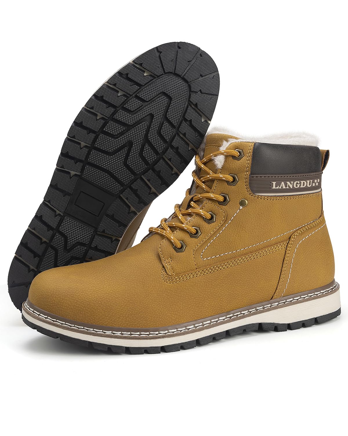 LANGDU Bottes Homme Hiver Cuir Chaud Fourrure Boots Chaussures de Neige Bottines 41-46EU