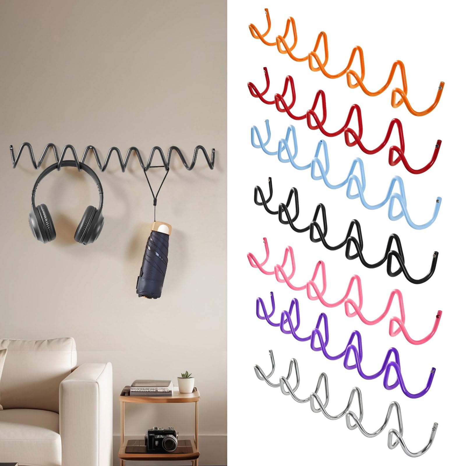 Set di 5 Ganci da Parete in Metallo Resistente alla Ruggine con Motivo Ondulato Stili Semplici Gancio con Design Ondulato per Stoccaggio del Bagno Gancio con Design Ondulato