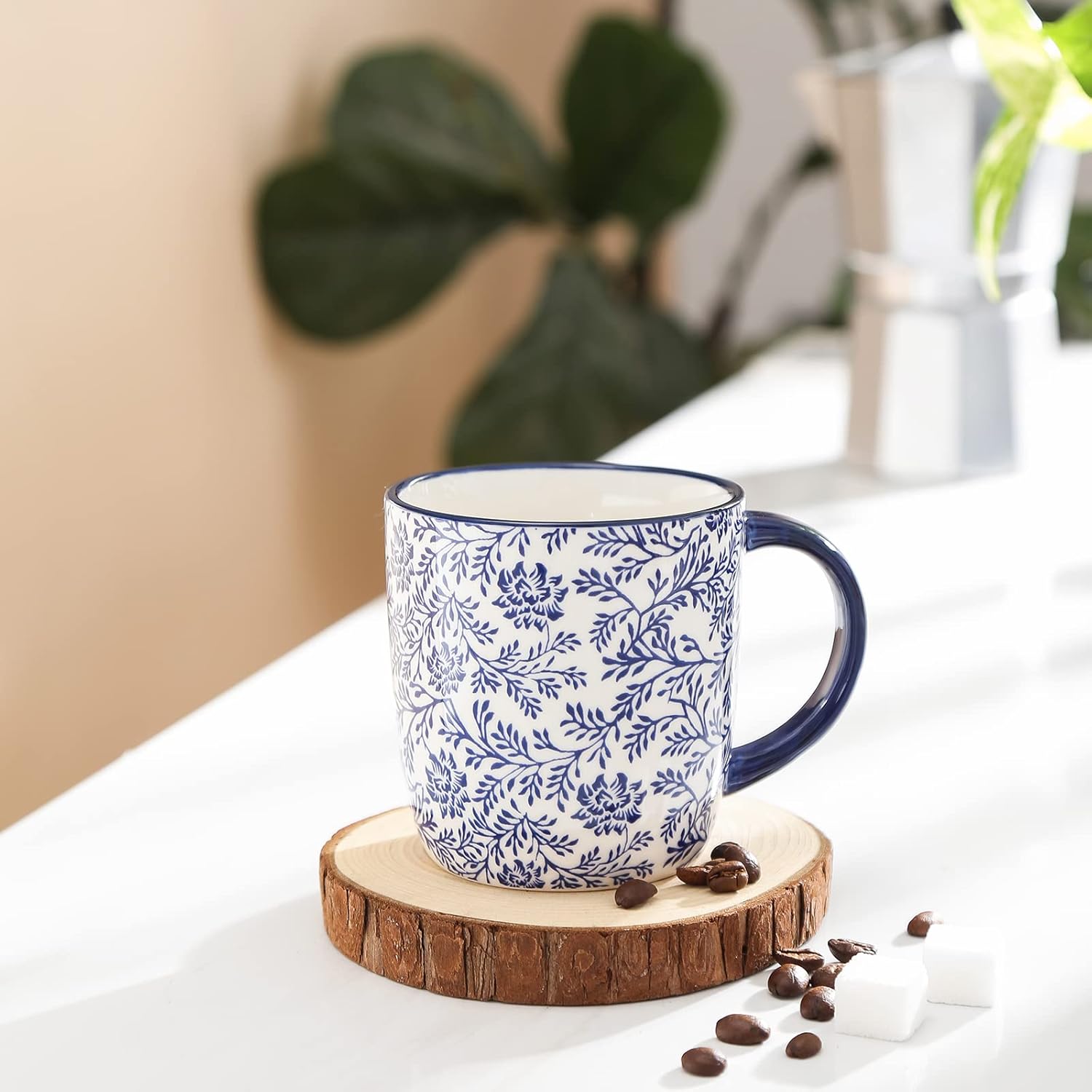 Selamica 10 oz Coffee Mugs Set of 6 with Handle, Coffee Cups Ceramic for Cappuccino Latte Cocoa Milk Tea, Dishwasher Microwave Safe, Vintage Blue - Image 4