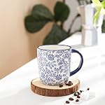 Selamica 10 oz Tasses à café Ensemble de 6 avec poignée, tasses à café céramique pour Cappuccino Latte Cocoa Milk Tea, Lave-vaisselle Micro-ondes Coffre-fort, Bleu Vintage