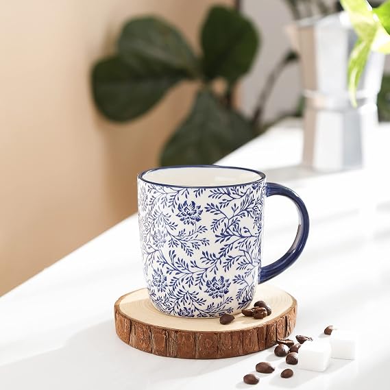 Selamica Ceramic 10 oz Coffee Mugs Set + Dinnerware Sets 12-Pieces, Vintage Blue