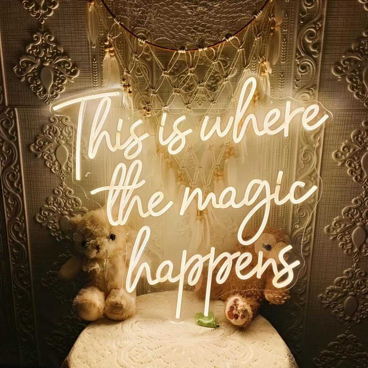 This Is Where The Magic Happens Neon Signs for Wall Décor, 24” Large LED Neon Light Signs for Wedding, Birthday, Engagement, Bachelorette Party, Bar, LED Sign gifts for boys girls, 24x20” Warm White - Image 2